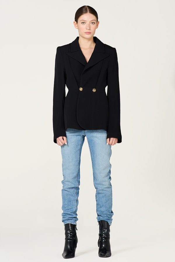 Veste cintrée 2 boutons et dos en dentelle de Calais