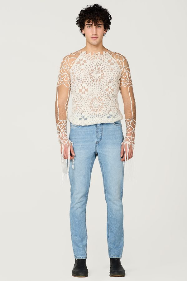 Top en tulle crème brodée de laine